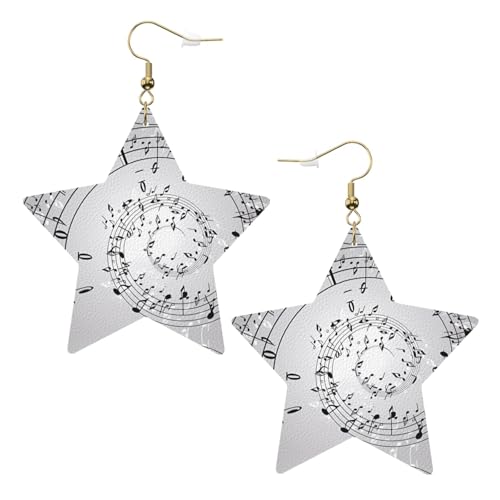 Weiße trendige Leder-Stern-Ohrringe für Frauen – Musiknoten-Wanddruck, baumelnder Schmuck, leicht, modisch, Creolen-Anhänger, One Size, Leder, Kein Edelstein von JaoXer