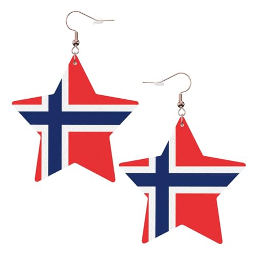 Weiße trendige Leder-Stern-Ohrringe für Frauen – Norwegische Flagge Druck baumelnder Schmuck, leichte modische Creolen-Anhänger, Einheitsgröße, Leder, Kein Edelstein von JaoXer