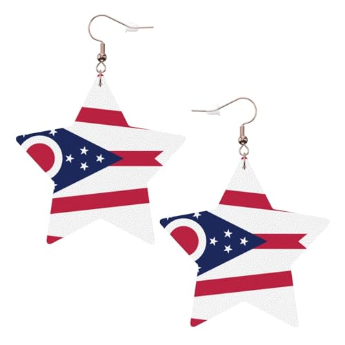 Weiße trendige Leder-Stern-Ohrringe für Frauen – Ohio State Flag Print baumelnder Schmuck, leichte modische Creolen-Anhänger, Einheitsgröße, Leder, Kein Edelstein Weiße trendige Leder-Stern-Ohrringe für Frauen – Ohio State Flag Print baumelnder Schmuck, leichte modische Creolen-Anhänger, Einheitsgröße, Leder, Kein Edelstein von JaoXer