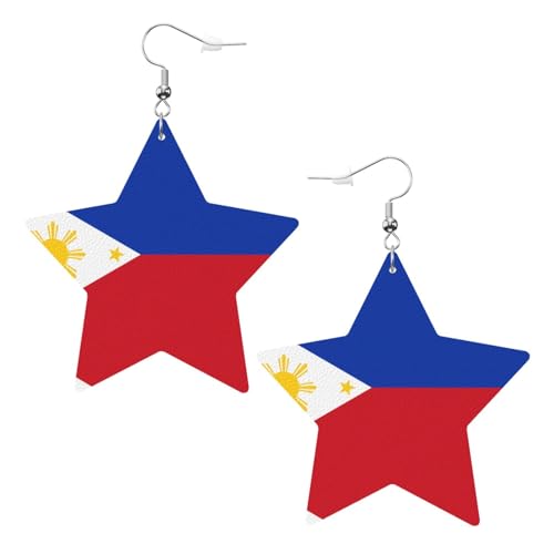 Weiße trendige Leder-Stern-Ohrringe für Frauen – Philippinische Flagge, baumelnder Schmuck, leicht, modisch, Creolen-Anhänger, Einheitsgröße, Leder, Kein Edelstein von JaoXer
