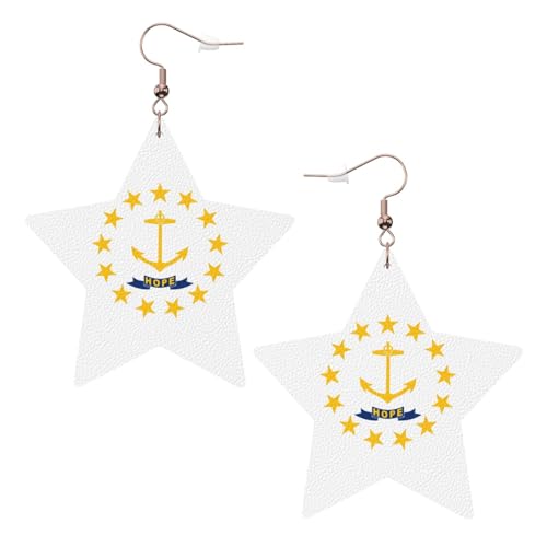 Weiße trendige Leder-Stern-Ohrringe für Frauen – Rhode Island State Flag Print baumelnder Schmuck, leichte modische Creolen-Anhänger, Einheitsgröße, Leder, Kein Edelstein Weiße trendige Leder-Stern-Ohrringe für Frauen – Rhode Island State Flag Print baumelnder Schmuck, leichte modische Creolen-Anhänger, Einheitsgröße, Leder, Kein Edelstein von JaoXer