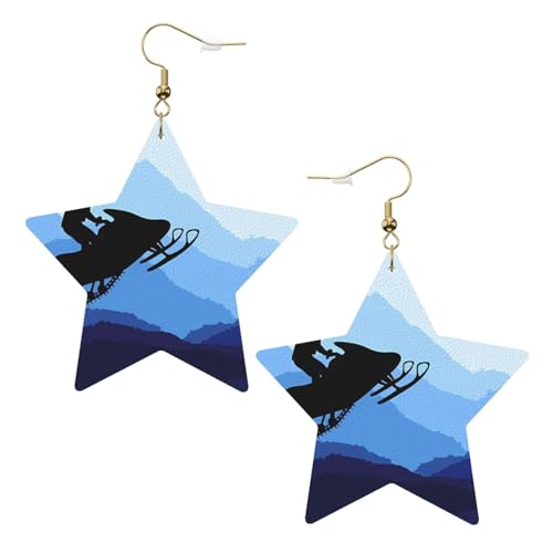 Weiße trendige Leder-Stern-Ohrringe für Frauen – Schneemobil-Druck, baumelnder Schmuck, leichte modische Creolen-Anhänger, One Size, Leder, Kein Edelstein von JaoXer