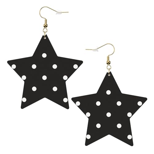 Weiße trendige Leder-Stern-Ohrringe für Frauen – Schwarz und Weiß Polka Dot Print baumeln Schmuck, leichte modische Creolen Anhänger, One Size, Leder, Kein Edelstein Weiße trendige Leder-Stern-Ohrringe für Frauen – Schwarz und Weiß Polka Dot Print baumeln Schmuck, leichte modische Creolen Anhänger, One Size, Leder, Kein Edelstein von JaoXer