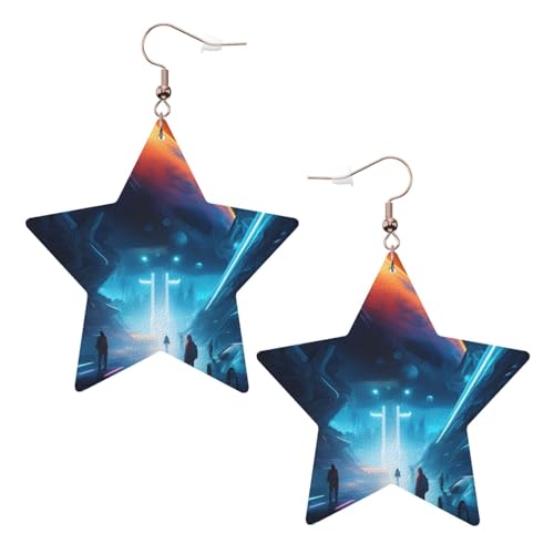 Weiße trendige Leder-Stern-Ohrringe für Frauen – Science Fiction Future Print baumelnder Schmuck, leichte modische Creolen-Anhänger, One Size, Leder, Kein Edelstein Weiße trendige Leder-Stern-Ohrringe für Frauen – Science Fiction Future Print baumelnder Schmuck, leichte modische Creolen-Anhänger, One Size, Leder, Kein Edelstein von JaoXer