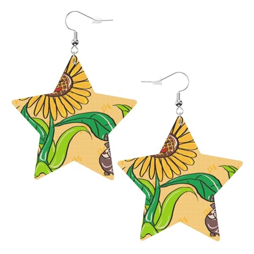 Weiße trendige Leder-Stern-Ohrringe für Frauen – Sonnenblumenkerne und Sonnenblumen-Druck, baumelnder Schmuck, leicht, modisch, Creolen-Anhänger, Einheitsgröße, Leder, Kein Edelstein von JaoXer