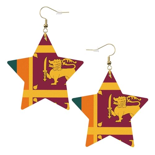 Weiße trendige Leder-Stern-Ohrringe für Frauen – Sri Lanka-Flaggen-Druck, baumelnder Schmuck, leichte modische Creolen-Anhänger, Einheitsgröße, Leder, Kein Edelstein Weiße trendige Leder-Stern-Ohrringe für Frauen – Sri Lanka-Flaggen-Druck, baumelnder Schmuck, leichte modische Creolen-Anhänger, Einheitsgröße, Leder, Kein Edelstein von JaoXer