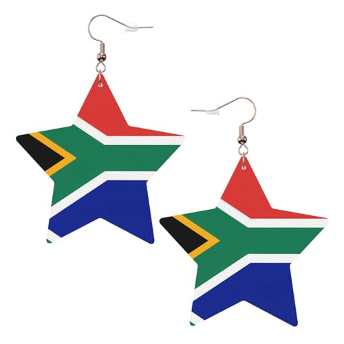 Weiße trendige Leder-Stern-Ohrringe für Frauen – Südafrika-Flaggen-Druck, baumelnder Schmuck, leicht, modisch, Creolen-Anhänger, Einheitsgröße, Leder, Kein Edelstein von JaoXer