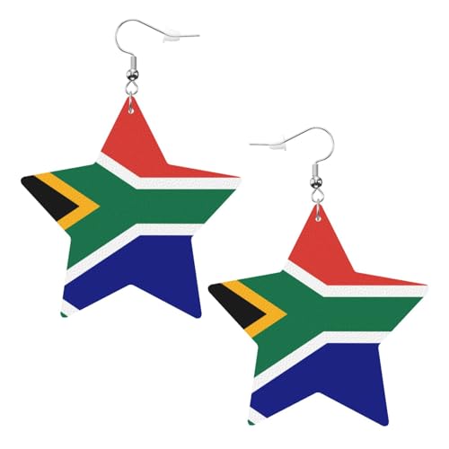 Weiße trendige Leder-Stern-Ohrringe für Frauen – Südafrikanische Flagge, baumelnder Schmuck, leicht, modisch, Creolen-Anhänger, One Size, Leder, Kein Edelstein von JaoXer