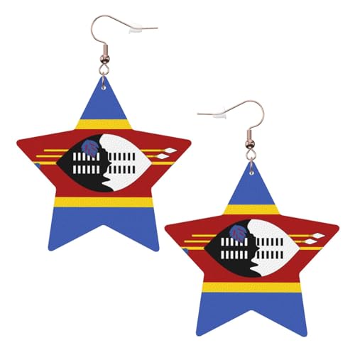 Weiße trendige Leder-Stern-Ohrringe für Frauen – Swasiland-Flaggen-Druck, baumelnder Schmuck, leicht, modisch, Creolen-Anhänger, Einheitsgröße, Leder, Kein Edelstein von JaoXer