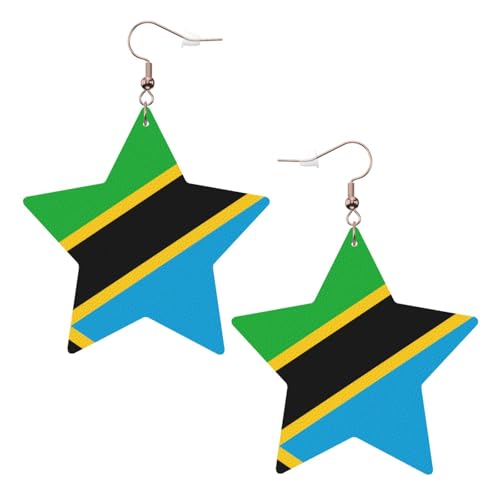 Weiße trendige Leder-Stern-Ohrringe für Frauen – Tansania-Flaggen-Druck, baumelnder Schmuck, leicht, modisch, Creolen-Anhänger, Einheitsgröße, Leder, Kein Edelstein Weiße trendige Leder-Stern-Ohrringe für Frauen – Tansania-Flaggen-Druck, baumelnder Schmuck, leicht, modisch, Creolen-Anhänger, Einheitsgröße, Leder, Kein Edelstein von JaoXer