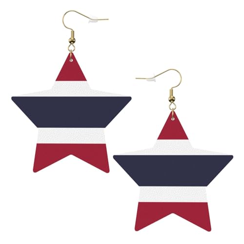 Weiße trendige Leder-Stern-Ohrringe für Frauen – Thailand-Flaggen-Druck, baumelnder Schmuck, leichte modische Creolen-Anhänger, Einheitsgröße, Leder, Kein Edelstein Weiße trendige Leder-Stern-Ohrringe für Frauen – Thailand-Flaggen-Druck, baumelnder Schmuck, leichte modische Creolen-Anhänger, Einheitsgröße, Leder, Kein Edelstein von JaoXer