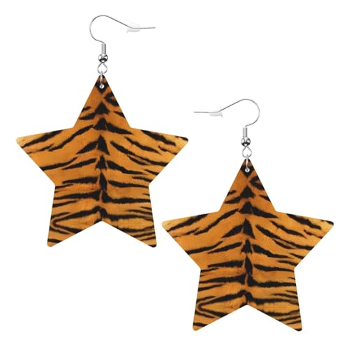 Weiße trendige Leder-Stern-Ohrringe für Frauen – Tigerhaut-Druck, baumelnder Schmuck, leichte modische Creolen-Anhänger, Einheitsgröße, Leder, Kein Edelstein von JaoXer