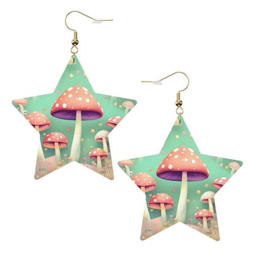 Weiße trendige Leder-Stern-Ohrringe für Frauen – Traumpilz-Druck, baumelnder Schmuck, leichte modische Creolen-Anhänger, One Size, Leder, Kein Edelstein von JaoXer