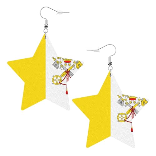 Weiße trendige Leder-Stern-Ohrringe für Frauen – Vatikan-Flagge, baumelnder Schmuck, leicht, modisch, Creolen-Anhänger, Einheitsgröße, Leder, Kein Edelstein von JaoXer