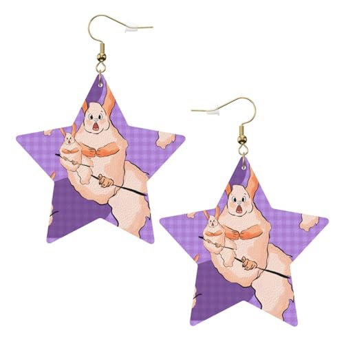 Weiße trendige Leder-Stern-Ohrringe für Frauen – Wacky Bunny Print baumelnder Schmuck, leichte modische Creolen-Anhänger, Einheitsgröße, Leder, Kein Edelstein von JaoXer