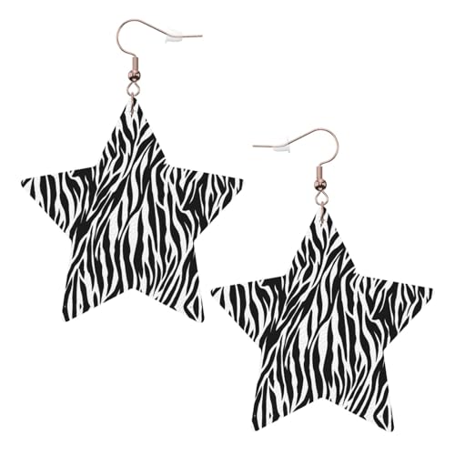 Weiße trendige Leder-Stern-Ohrringe für Frauen – Zebra-Druck baumelnder Schmuck, leichte modische Creolen-Anhänger, Einheitsgröße, Leder, Kein Edelstein von JaoXer