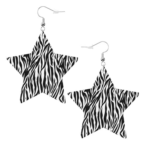 Weiße trendige Leder-Stern-Ohrringe für Frauen – Zebra-Druck baumelnder Schmuck, leichte modische Creolen-Anhänger, Einheitsgröße, Leder, Kein Edelstein von JaoXer