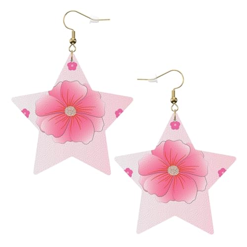 Weiße trendige Leder-Stern-Ohrringe für Frauen – blühende Nelken Druck baumelnder Schmuck, leichte modische Creolen-Anhänger, Einheitsgröße, Leder, Kein Edelstein von JaoXer