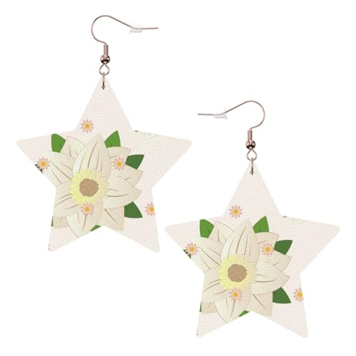 Weiße trendige Leder-Stern-Ohrringe für Frauen – blühender sechseckiger weißer Druck baumelnder Schmuck, leichte modische Creolen-Anhänger, Einheitsgröße, Leder, Kein Edelstein Weiße trendige Leder-Stern-Ohrringe für Frauen – blühender sechseckiger weißer Druck baumelnder Schmuck, leichte modische Creolen-Anhänger, Einheitsgröße, Leder, Kein Edelstein von JaoXer