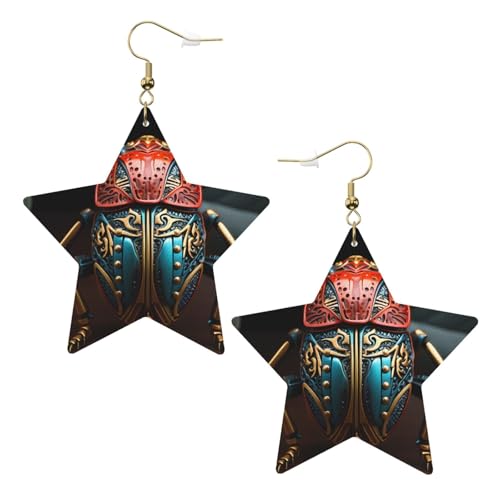 Weiße trendige Leder-Stern-Ohrringe für Frauen – bunter Käfer-Druck, baumelnder Schmuck, leicht, modisch, Creolen-Anhänger, Einheitsgröße, Leder, Kein Edelstein von JaoXer