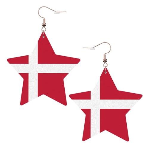 Weiße trendige Leder-Stern-Ohrringe für Frauen – dänische Flagge, baumelnder Schmuck, leicht, modisch, Creolen-Anhänger, Einheitsgröße, Leder, Kein Edelstein von JaoXer