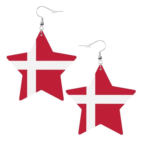 Weiße trendige Leder-Stern-Ohrringe für Frauen – dänische Flagge, baumelnder Schmuck, leicht, modisch, Creolen-Anhänger, Einheitsgröße, Leder, Kein Edelstein von JaoXer