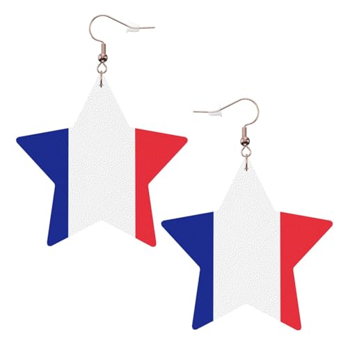 Weiße trendige Leder-Stern-Ohrringe für Frauen – französische Flagge, baumelnder Schmuck, leicht, modisch, Creolen-Anhänger, Einheitsgröße, Leder, Kein Edelstein von JaoXer