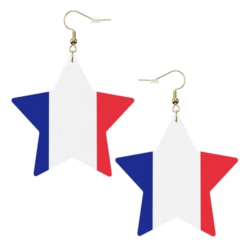 Weiße trendige Leder-Stern-Ohrringe für Frauen – französische Flagge, baumelnder Schmuck, leicht, modisch, Creolen-Anhänger, Einheitsgröße, Leder, Kein Edelstein von JaoXer