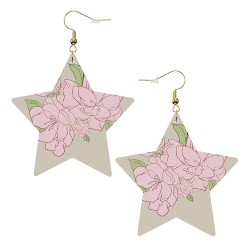 Weiße trendige Leder-Stern-Ohrringe für Frauen – geteilter Pfirsichblüten-Druck, baumelnder Schmuck, leichte modische Creolen-Anhänger, Einheitsgröße, Leder, Kein Edelstein von JaoXer