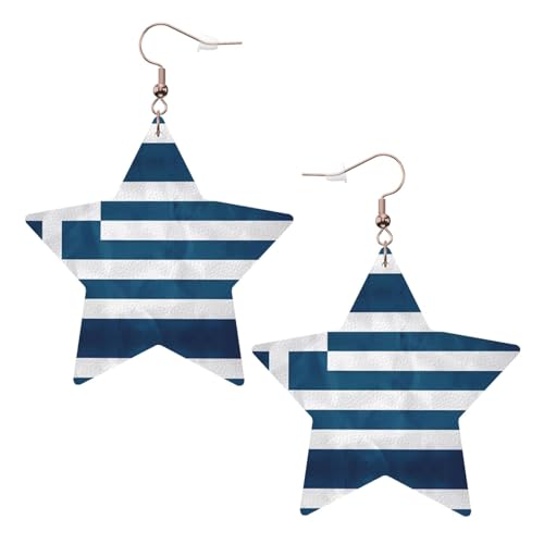 Weiße trendige Leder-Stern-Ohrringe für Frauen – griechische Flagge, baumelnder Schmuck, leicht, modisch, Creolen-Anhänger, Einheitsgröße, Leder, Kein Edelstein von JaoXer