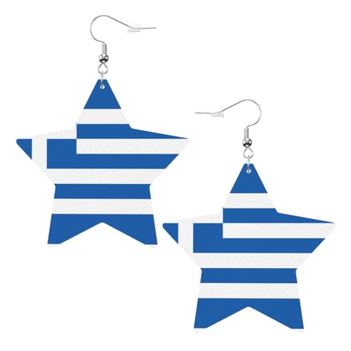 Weiße trendige Leder-Stern-Ohrringe für Frauen – griechische Flagge, baumelnder Schmuck, leichte modische Creolen-Anhänger, Einheitsgröße, Leder, Kein Edelstein von JaoXer