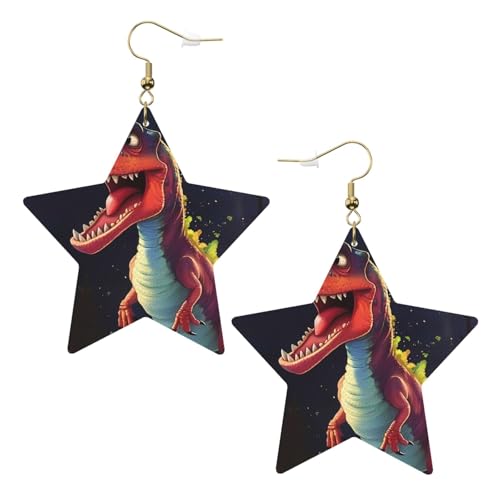 Weiße trendige Leder-Stern-Ohrringe für Frauen – großer Mund Dinosaurier-Druck, baumelnder Schmuck, leicht, modisch, Creolen-Anhänger, One Size, Leder, Kein Edelstein von JaoXer