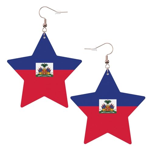 Weiße trendige Leder-Stern-Ohrringe für Frauen – haitianische Flagge, baumelnder Schmuck, leichte modische Creolen-Anhänger, Einheitsgröße, Leder, Kein Edelstein von JaoXer