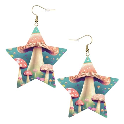Weiße trendige Leder-Stern-Ohrringe für Frauen – hübscher kleiner Pilz-Druck, baumelnder Schmuck, leichte modische Creolen-Anhänger, Einheitsgröße, Leder, Kein Edelstein von JaoXer