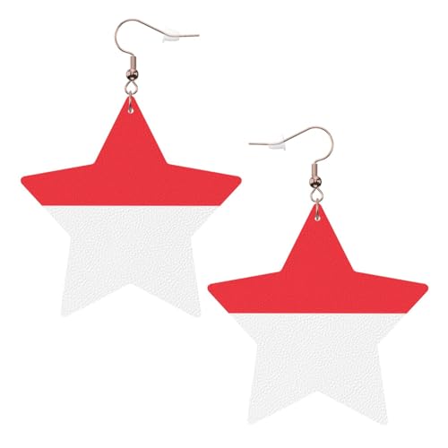 Weiße trendige Leder-Stern-Ohrringe für Frauen – indonesische Flagge, baumelnder Schmuck, leichte modische Creolen-Anhänger, Einheitsgröße, Leder, Kein Edelstein von JaoXer
