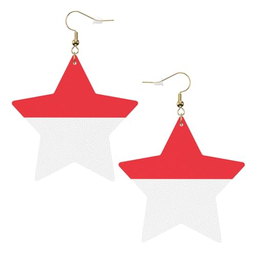 Weiße trendige Leder-Stern-Ohrringe für Frauen – indonesische Flagge, baumelnder Schmuck, leichte modische Creolen-Anhänger, Einheitsgröße, Leder, Kein Edelstein Weiße trendige Leder-Stern-Ohrringe für Frauen – indonesische Flagge, baumelnder Schmuck, leichte modische Creolen-Anhänger, Einheitsgröße, Leder, Kein Edelstein von JaoXer