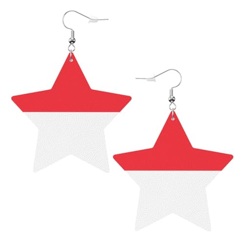 Weiße trendige Leder-Stern-Ohrringe für Frauen – indonesische Flagge, baumelnder Schmuck, leichte modische Creolen-Anhänger, Einheitsgröße, Leder, Kein Edelstein von JaoXer