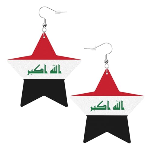 Weiße trendige Leder-Stern-Ohrringe für Frauen – irakische Flagge, baumelnder Schmuck, leichte modische Creolen-Anhänger, Einheitsgröße, Leder, Kein Edelstein von JaoXer