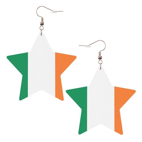 Weiße trendige Leder-Stern-Ohrringe für Frauen – irische Flagge, baumelnder Schmuck, leicht, modisch, Creolen-Anhänger, Einheitsgröße, Leder, Kein Edelstein von JaoXer
