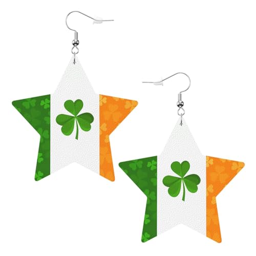 Weiße trendige Leder-Stern-Ohrringe für Frauen – irische Flagge, baumelnder Schmuck, leicht, modisch, Creolen-Anhänger, Einheitsgröße, Leder, Kein Edelstein von JaoXer