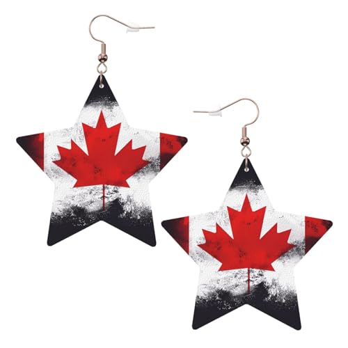 Weiße trendige Leder-Stern-Ohrringe für Frauen – kanadische Flagge Druck baumelnder Schmuck, leichte modische Creolen-Anhänger, Einheitsgröße, Leder, Kein Edelstein von JaoXer