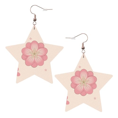 Weiße trendige Leder-Stern-Ohrringe für Frauen – kleine rosa Kirschblüten Druck baumelnder Schmuck, leichte modische Creolen-Anhänger, Einheitsgröße, Leder, Kein Edelstein Weiße trendige Leder-Stern-Ohrringe für Frauen – kleine rosa Kirschblüten Druck baumelnder Schmuck, leichte modische Creolen-Anhänger, Einheitsgröße, Leder, Kein Edelstein von JaoXer