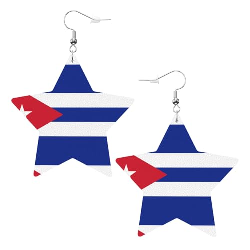 Weiße trendige Leder-Stern-Ohrringe für Frauen – kubanische Flagge, baumelnder Schmuck, leicht, modisch, Creolen-Anhänger, Einheitsgröße, Leder, Kein Edelstein von JaoXer