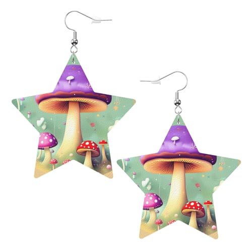 Weiße trendige Leder-Stern-Ohrringe für Frauen – lila Traum-Pilz-Druck, baumelnder Schmuck, leichte modische Creolen-Anhänger, Einheitsgröße, Leder, Kein Edelstein Weiße trendige Leder-Stern-Ohrringe für Frauen – lila Traum-Pilz-Druck, baumelnder Schmuck, leichte modische Creolen-Anhänger, Einheitsgröße, Leder, Kein Edelstein von JaoXer
