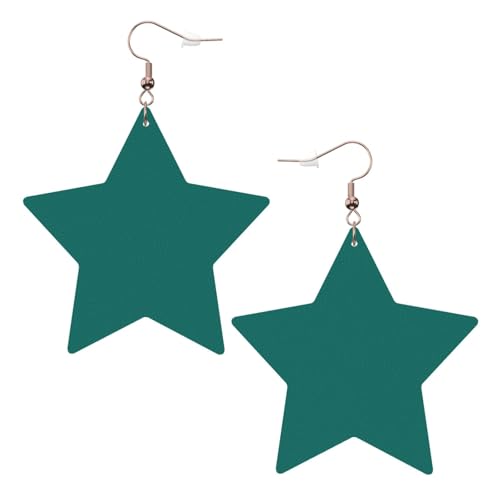 Weiße trendige Leder-Stern-Ohrringe für Frauen – massiver dunkelgrüner Druck, baumelnder Schmuck, leichte modische Creolen-Anhänger, One Size, Leder, Kein Edelstein von JaoXer