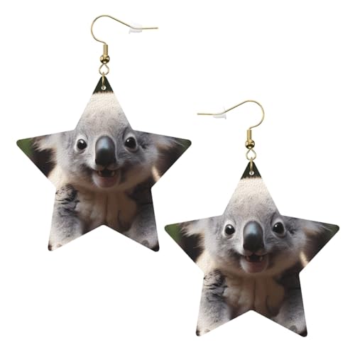 Weiße trendige Leder-Stern-Ohrringe für Frauen – niedlicher Koala-Druck, baumelnder Schmuck, leichte modische Creolen-Anhänger, One Size, Leder, Kein Edelstein Weiße trendige Leder-Stern-Ohrringe für Frauen – niedlicher Koala-Druck, baumelnder Schmuck, leichte modische Creolen-Anhänger, One Size, Leder, Kein Edelstein von JaoXer