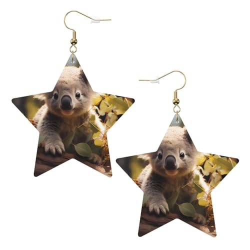 Weiße trendige Leder-Stern-Ohrringe für Frauen – niedlicher Koala-Pflanzen-Druck, baumelnder Schmuck, leichte modische Creolen-Anhänger, Einheitsgröße, Leder, Kein Edelstein Weiße trendige Leder-Stern-Ohrringe für Frauen – niedlicher Koala-Pflanzen-Druck, baumelnder Schmuck, leichte modische Creolen-Anhänger, Einheitsgröße, Leder, Kein Edelstein von JaoXer