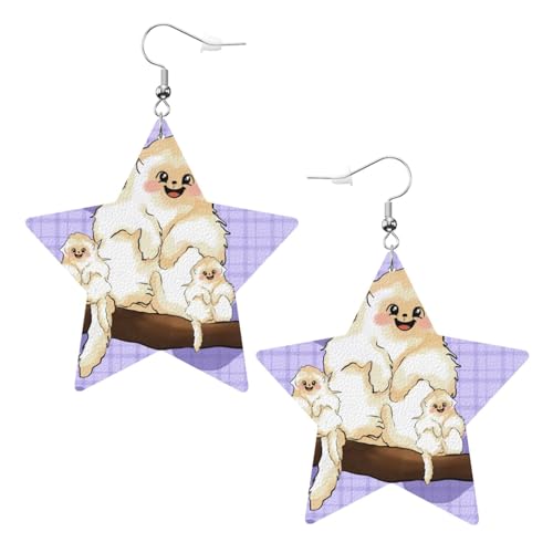Weiße trendige Leder-Stern-Ohrringe für Frauen – niedlicher goldener Affen-Druck, baumelnder Schmuck, leicht, modisch, Creolen-Anhänger, One Size, Leder, Kein Edelstein von JaoXer