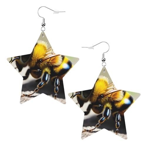 Weiße trendige Leder-Stern-Ohrringe für Frauen – niedlicher kleiner Bienen-Druck, baumelnder Schmuck, leicht, modisch, Creolen-Anhänger, Einheitsgröße, Leder, Kein Edelstein von JaoXer