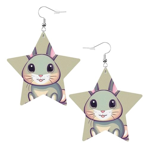 Weiße trendige Leder-Stern-Ohrringe für Frauen – niedlicher kleiner Hasen-Druck, baumelnder Schmuck, leicht, modische Creolen-Anhänger, One Size, Leder, Kein Edelstein von JaoXer